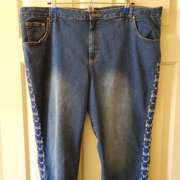 Woman Within Embroidered Straight Leg Jeans - Picture 4 of 12